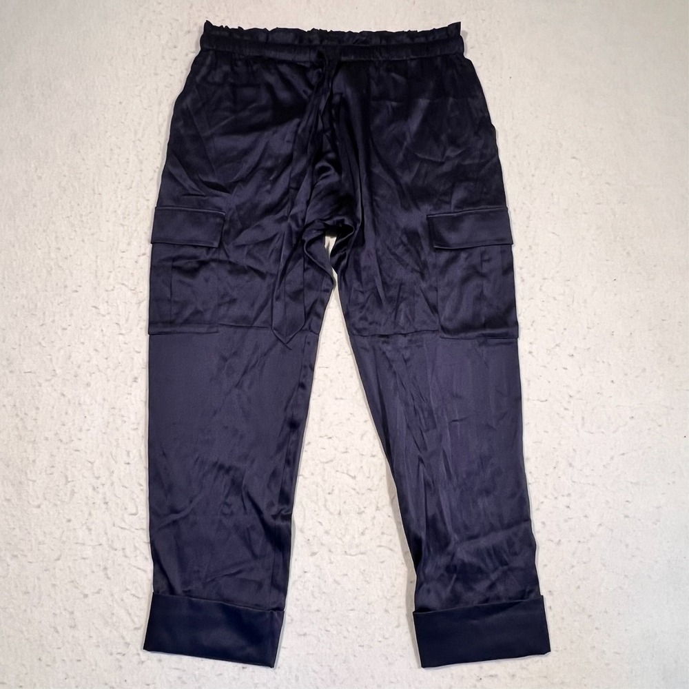 CAMI NYC Carmen Cargo Pant Navy Blue Stretch Silk Blend Charmeuse Women's Medium
